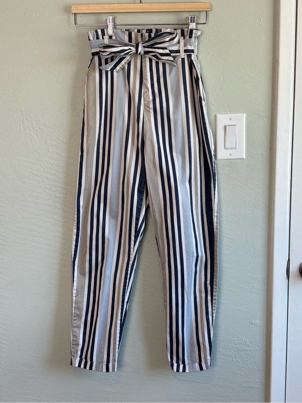 Bundle 2/$30! Stradivarius Striped Paperbag Waist Straight Leg Pants Preppy